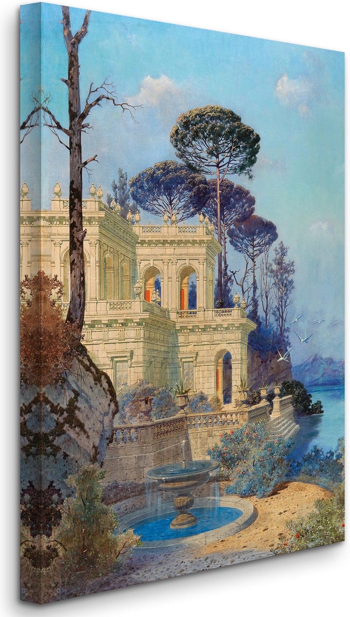Ferdinand Knab - Villa, a Fountain by the Lake in the Foreground - Villa, een Fontein bij