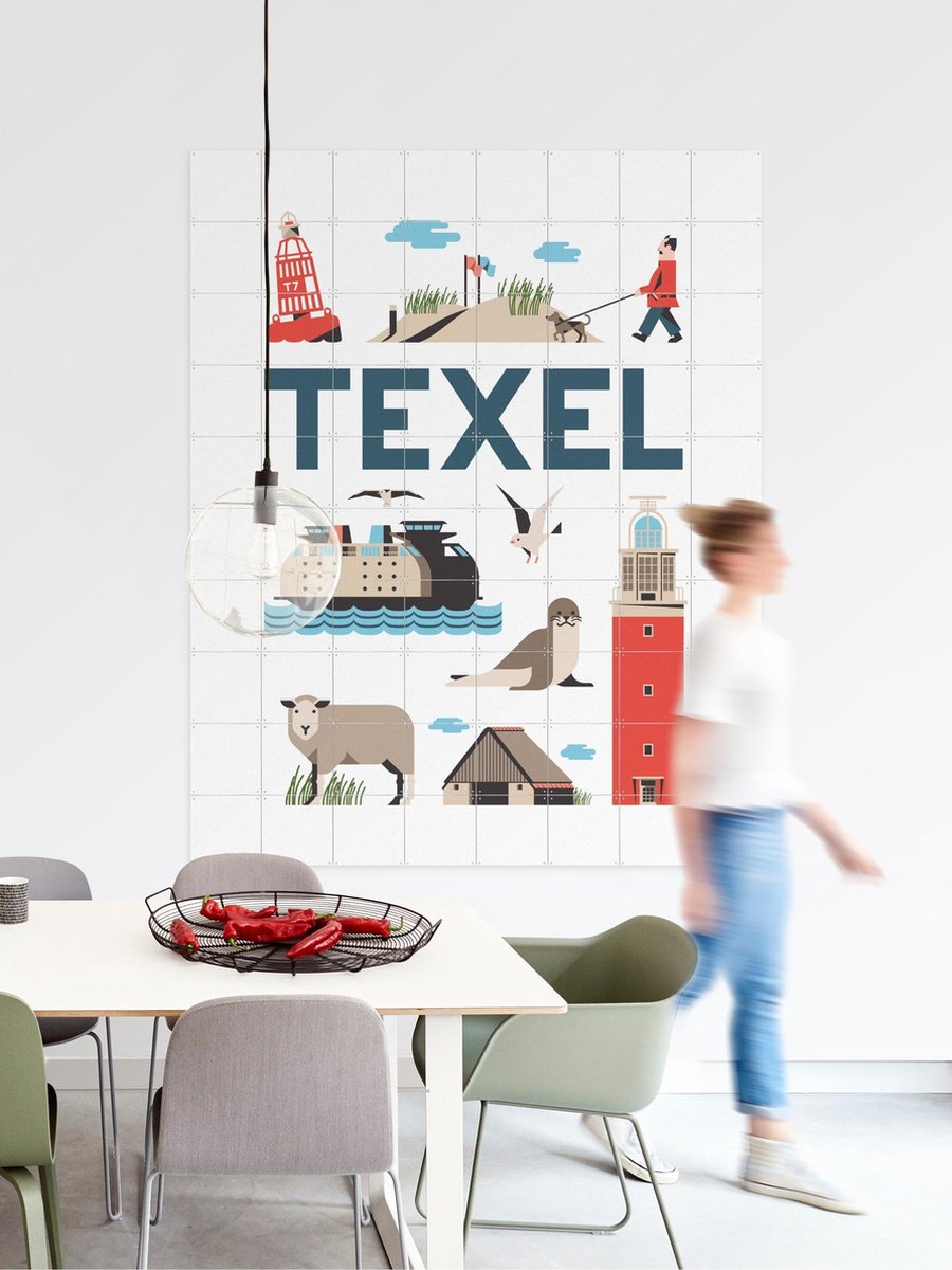 IXXI Texel, Jochem Coenen & Kunst in Kaart - 80 x 100 cm - Gratis ophangtool - Grote wanddecoratie en posters - Illustraties, Speels, Grafisch