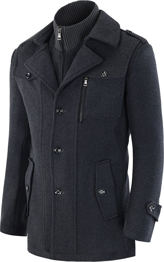 Allthemen Manteau en Laine pour Hommes avec Col Montant - Veste Chaude d'hiver Coupe Slim - S