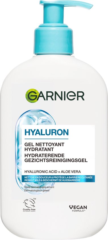 Garnier Hyaluron+ Hydraterende Gezichtsreinigingsgel - Met Glycerine, Hyaluronzuur en Aloë Vera - Reinigt mild en beschermt de huidbarrière - 250ml