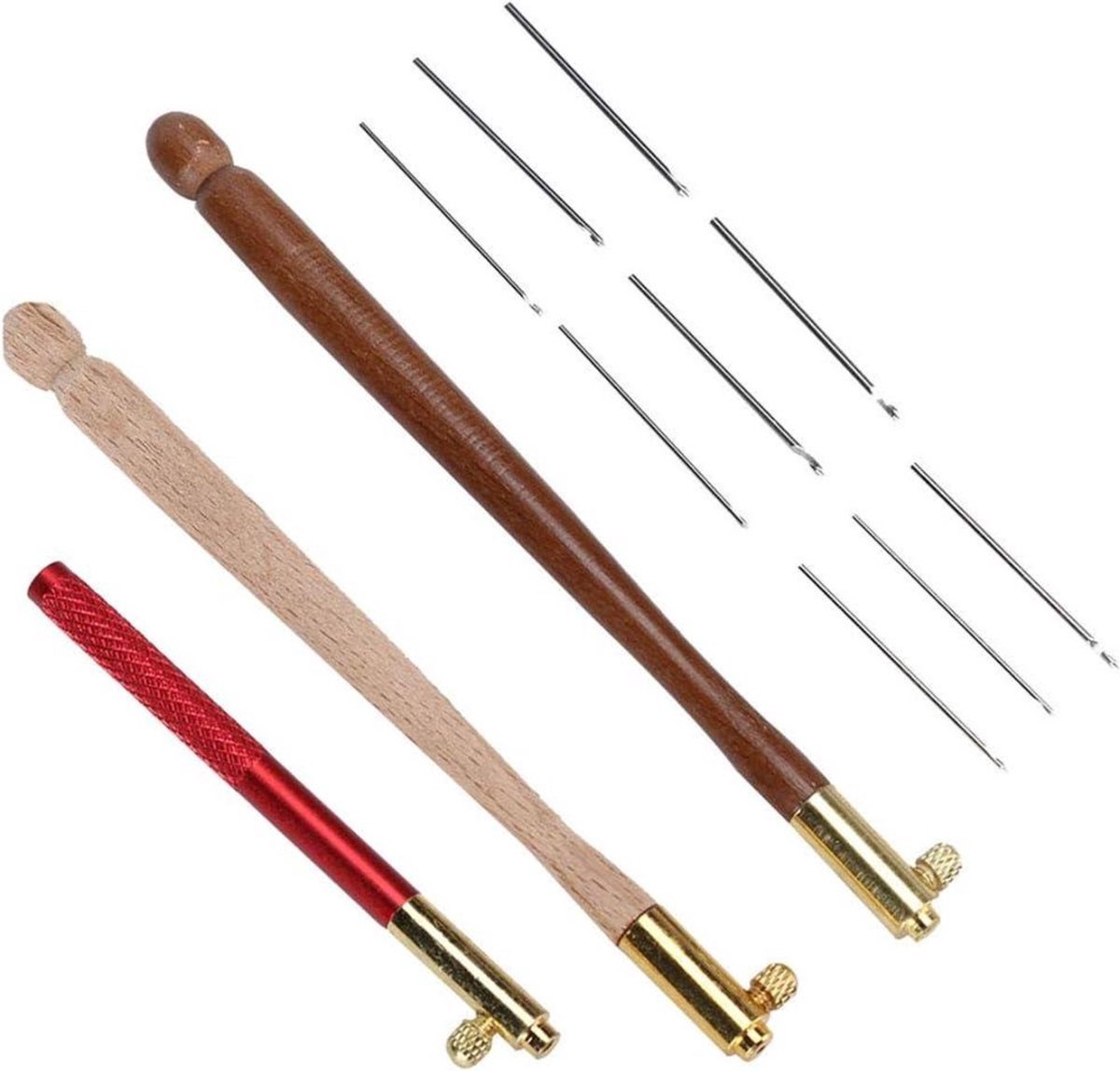 3Pcs Stainless Steel Wooden Handle Embroidery Crochet Hooks with 9 Needles - French Tambour Hooks for Beads Sequins Sewing Craft