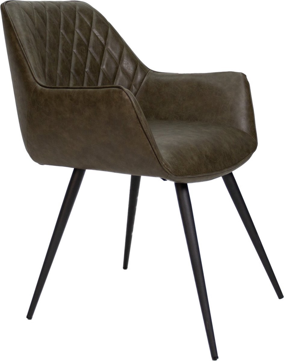 Bolt Edge Eetkamerstoel - Groen - Kunstleer - Metalen poten - Zithoogte 49cm