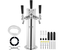 VEVOR Biertaptoren met 3 Kranen, Roestvrijstalen Biervatentoren, Kegerator-torenset met Voorgemonteerde Slangen en Zelfsluitende Kranen voor Feesten, Bars, Pubs en Restaurants