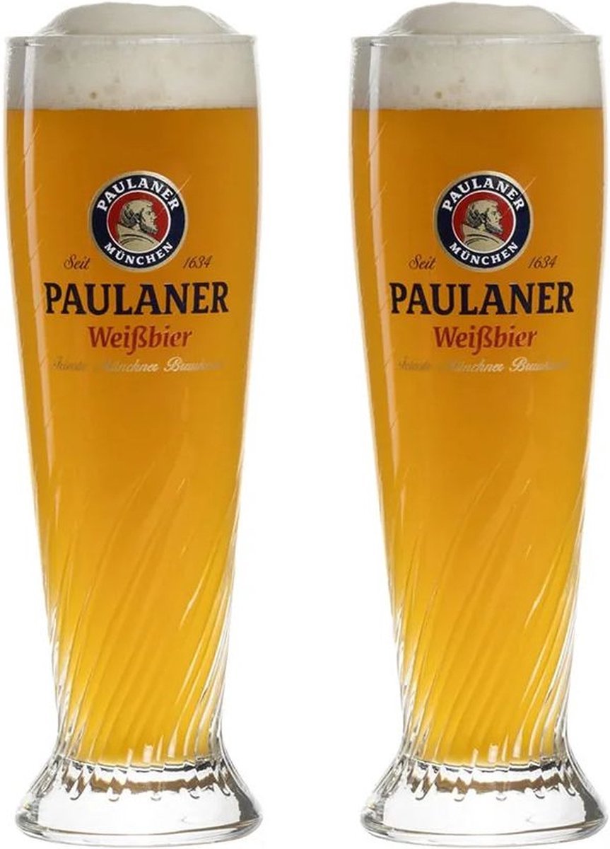 Paulaner Bierglazen Weizen 300 ml - Set van 2 glazen voor tarwebier - Ideaal voor schuimige bieren - Vaatwasserbestendig - Helder glas - 203 mm hoog - Glaswerk - Bierglazen