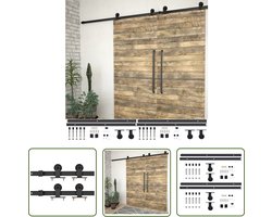 vidaXL Schuifdeur Systeem - Schuifdeur Hardware - Hardwaresets voor schuifdeuren 2 st 200 cm staal zwart - Schuifdeur Rail - Zwarte Schuifdeur - Staal Schuifdeur