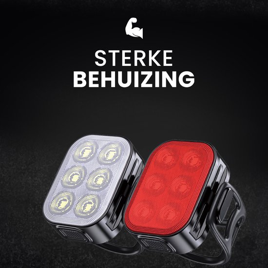 Innovaland - Fietslampjes led set wit en rood - Oplaadbaar - USB C - Fietslampje - Voorlicht en Achterlicht Fiets LED - Voorlamp Fiets - Fietslampjes - Fietslamp - Fietsverlichting - Oplaadbare Fietsverlichting - Fietslichten voor en achter van Innovaland — afbeelding 2