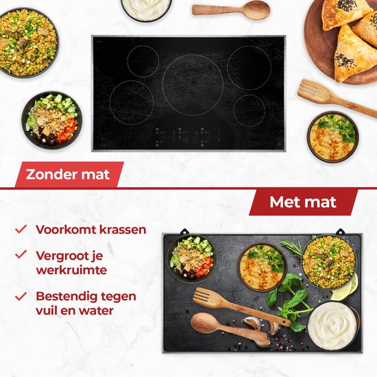 KitchyMist Inductie Beschermer 90x52 cm - Kruiden en Specerijen Limoen - Kookplaat Beschermer - Afdekplaat voor Kookplaat - Inductie Mat - Spatscherm Achterwand Keuken