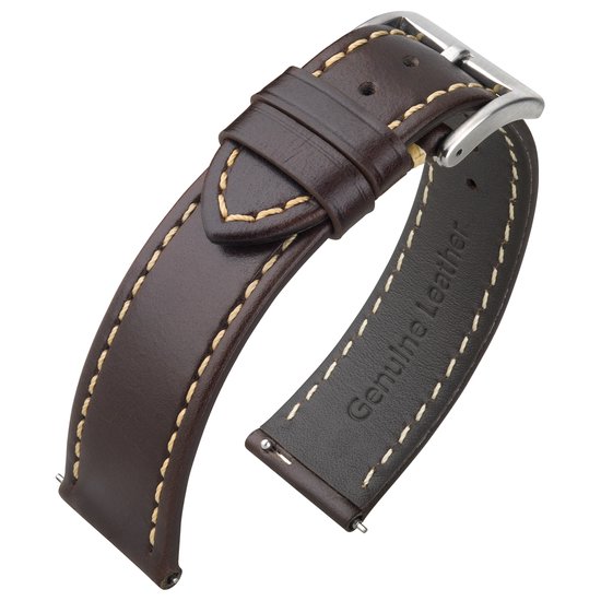 Bracelet Montre Cuir Veau Marron Foncé 22mm