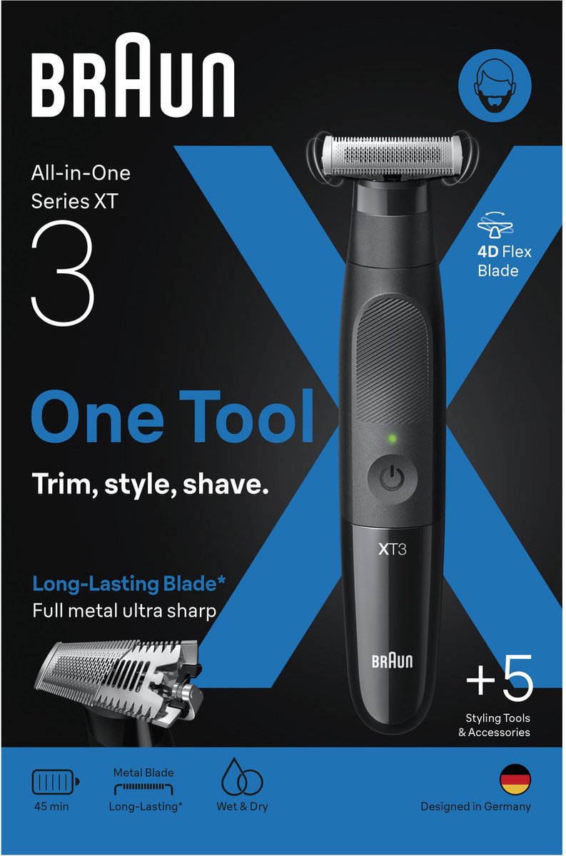 Braun All-in-One Series X XT3100 +5 Stylingtools - 4D Flex Scheerblad - Style & Scheer - Zwart