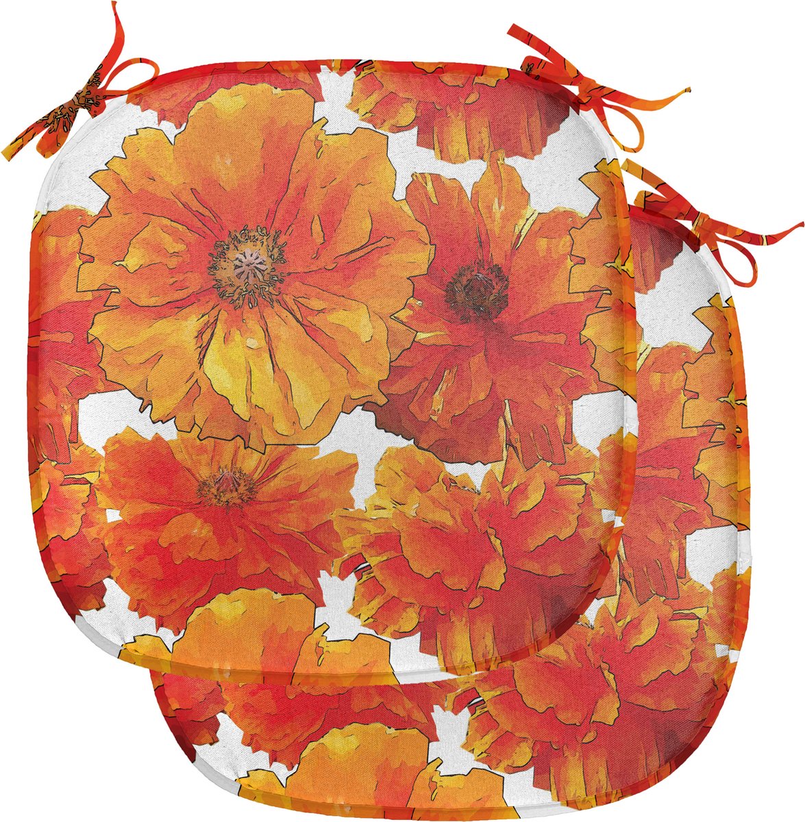 New Bed Oranje Antieke Boheemse Klaprozen Stoelkussen Set van 2, Anti-Slip Zitting Pad, 40 cm x 40 cm