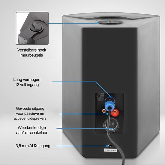 Pyle Bluetooth Luidsprekersysteem- Bluetooth Speakers-16 cm Woofer- Waterbestendige ABS Behuizing met Muurmontage- Marinegraad IP44 Classificatie- Bass Boost- Zwart — afbeelding 5