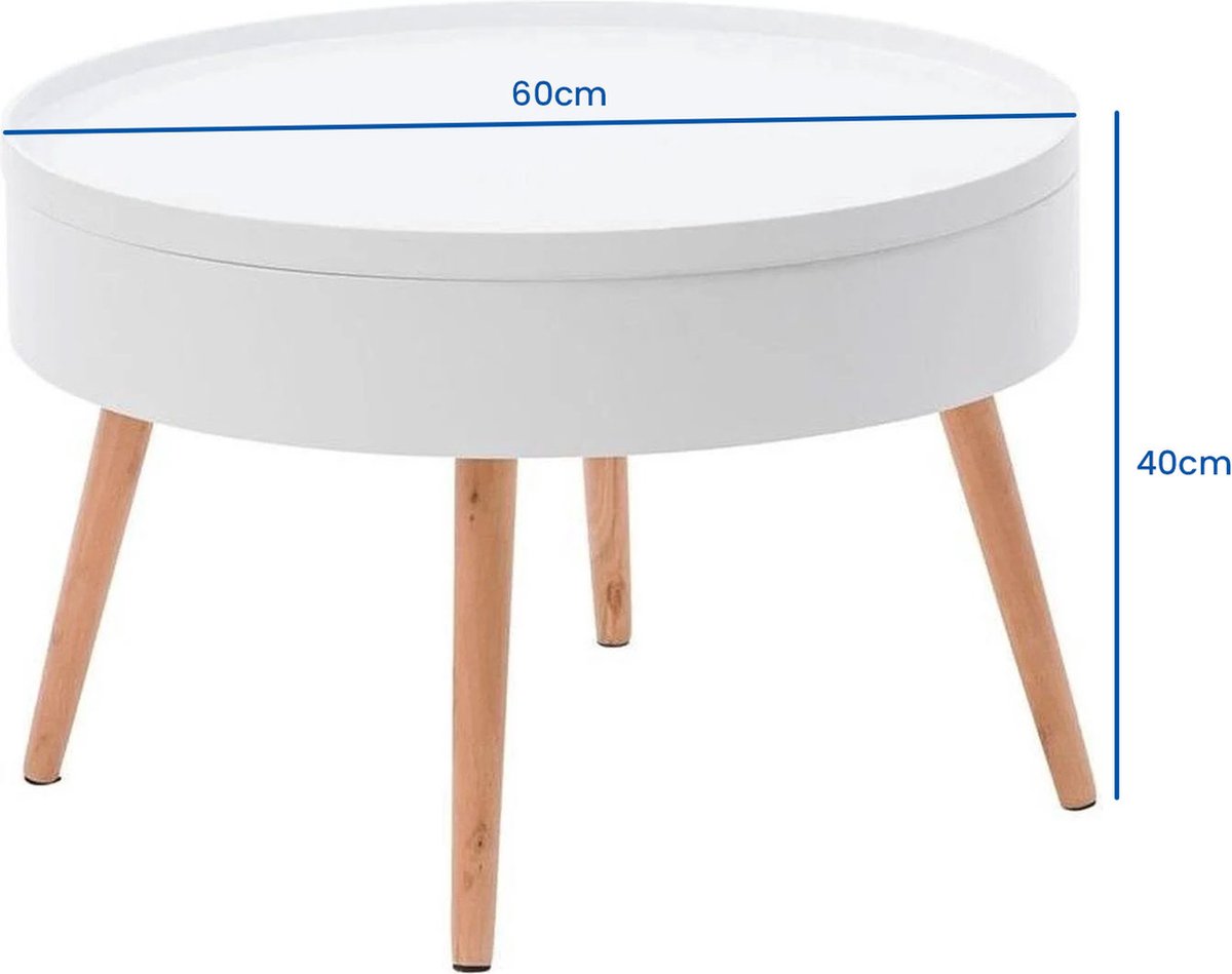 Houten salontafel met opbergruimte - 60x60x40 cm - Wit - Scandinavisch design