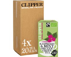 Clipper - Biologische Thee - Green Tea Raspberry & Mint - Groene Thee Framboos & Munt - 4 x 20 theezakjes