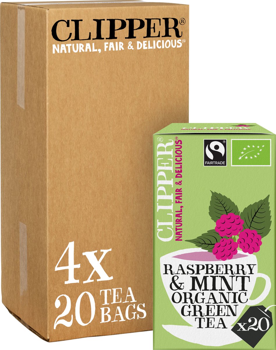 Clipper - Biologische Thee - Green Tea Raspberry & Mint - Groene Thee Framboos & Munt - 4 x 20 theezakjes