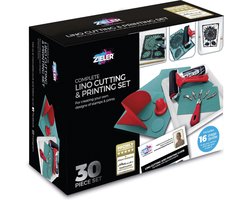 Zieler Complete Linoleum Starterset - 30 delig - Lino Snij & Print Set - Inclusief Platen, Gutsen & Roller - Met Handleiding