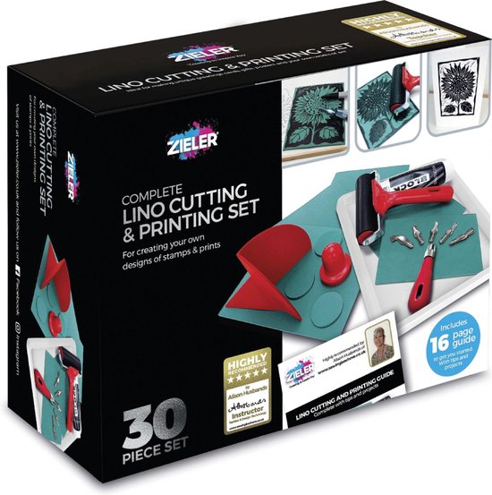 Zieler Complete Linoleum Starterset - 30 delig - Lino Snij & Print Set - Inclusief Platen, Gutsen & Roller - Met Handleiding