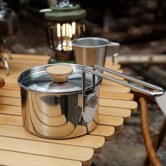 Camping Cook Pot 1L 304 Stainless Steel - Portable Kettle with Lid and Foldable Handle for Picnic . — afbeelding 2