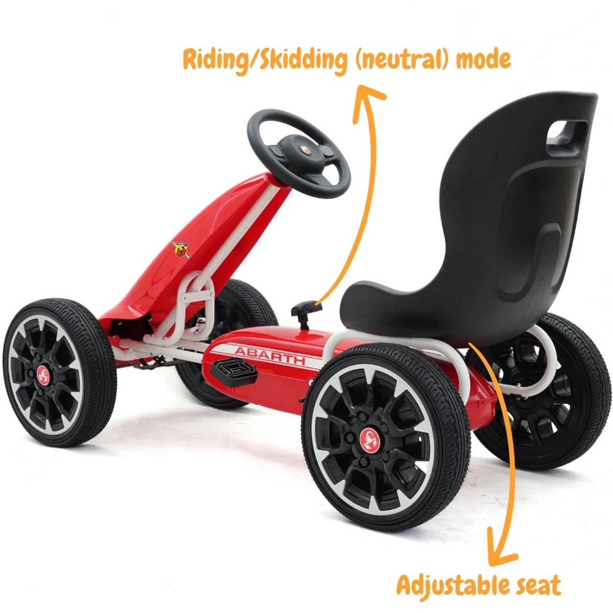 Abarth Skelter 3 tot 7 jaar – Officieel Gelicentieerde Go Kart met Skiddingmodus & EVA-Wielen – Kindervoertuig met Verstelbaar Zadel & Handrem – Rood — afbeelding 6