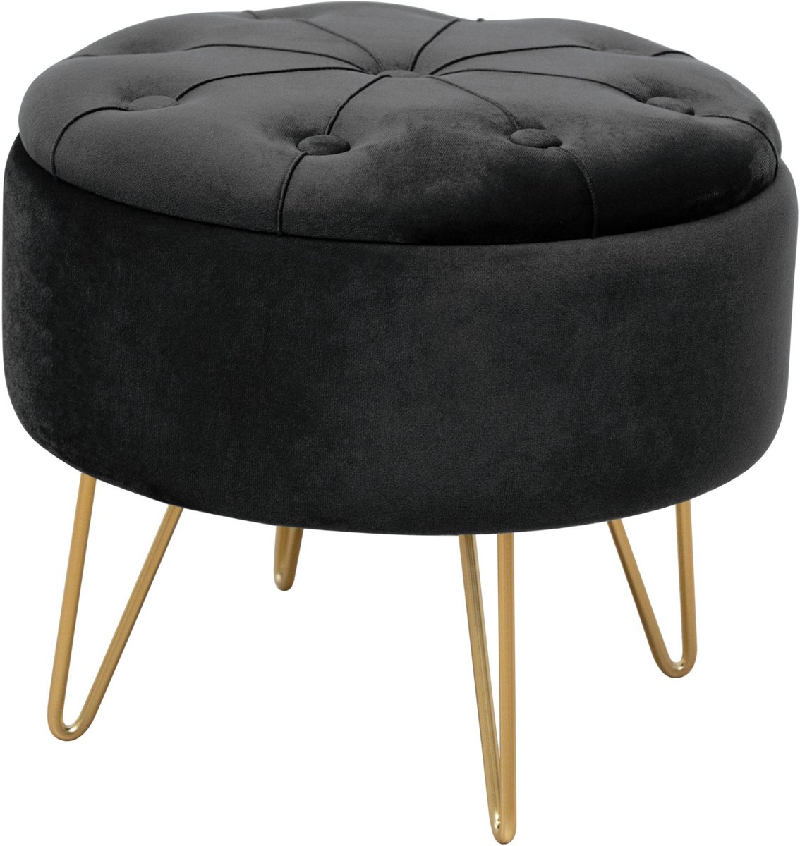 Poef met Opbergruimte CARO / Ronde Opbergpoef / Poef op pootjes / Zwart / Breedte 38 cm