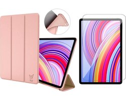 Hoes en Screenprotector geschikt voor Xiaomi Redmi Pad Pro 12.1 / Poco Pad 12.1 – Smart Cover met Tri-Fold Stand – Schokbestendig – Auto Wake/Sleep – TPU Backcase – Rose