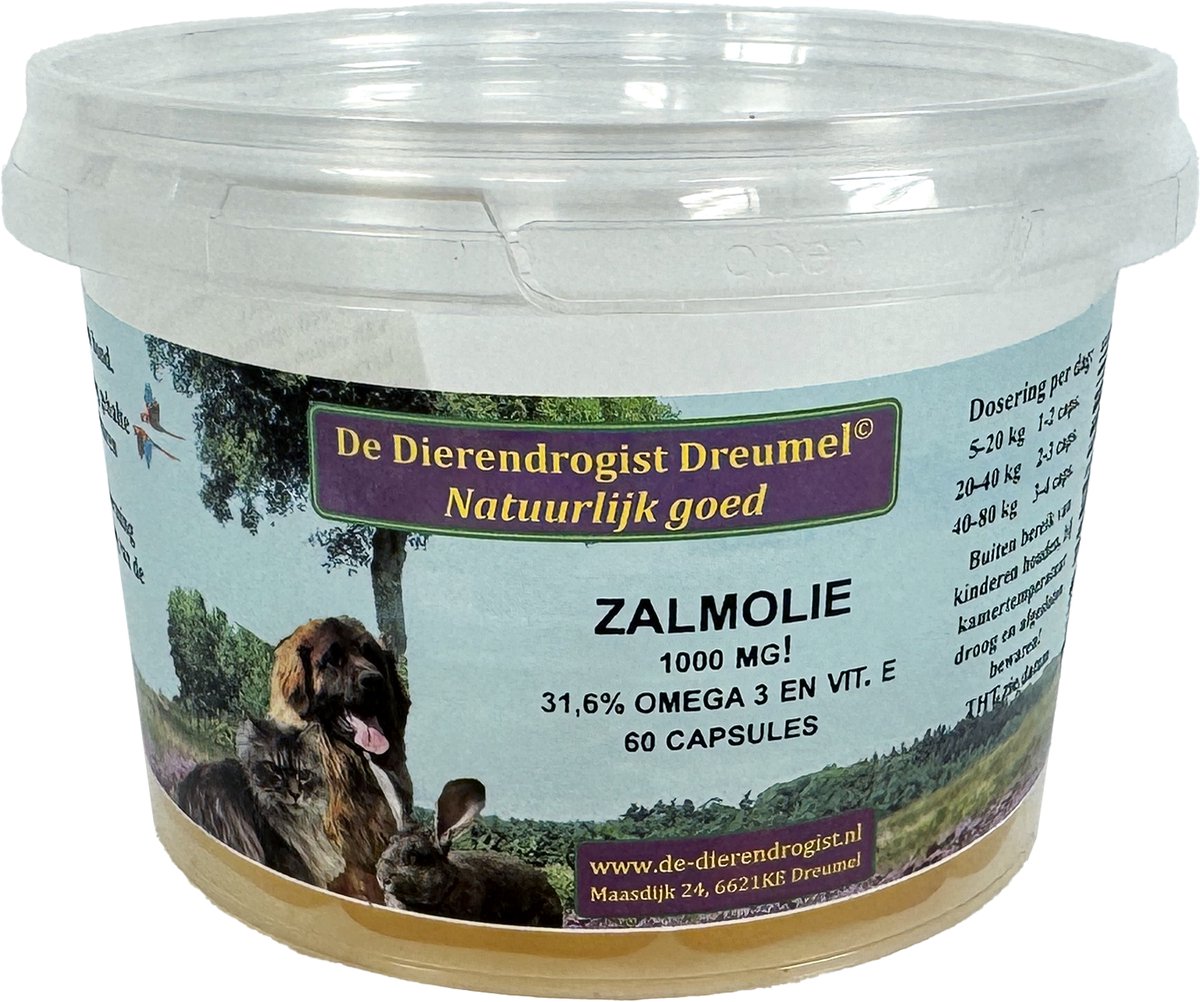 Zalmolie Capsules Dierendrogist - Omega-3 Supplement Honden - 60 Stuks, Ondersteunt Huid en Vacht