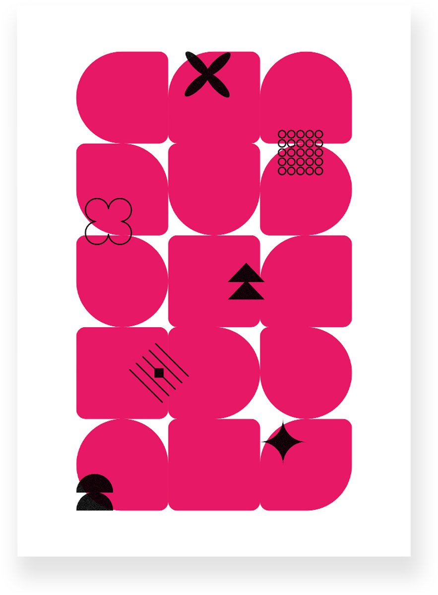 Yisual Poster 30x40 cm - Geometrische Vormen - Abstracte Symbolen - Roze - Wit - Minimalistisch - Grafisch - Muurdecoratie - Wanddecoratie