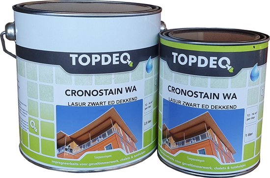 Foto: Topdeq cronostain wa beits voor buiten zwarte verf ral 9005 2 5 liter voor geveltimmerwerk chalets schutting tuinhuisjes