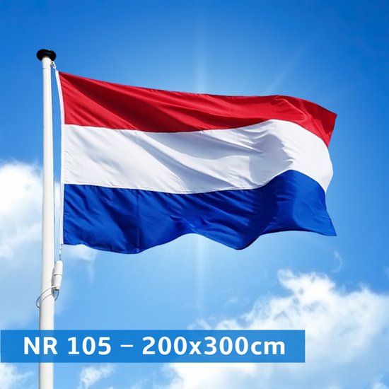 NR 105: Nederlandse vlag Nederland 200x300cm - Nederlandse vlag 200x300cm. Premium kwaliteit vlag voor masten 7 of 8 meter hoog!