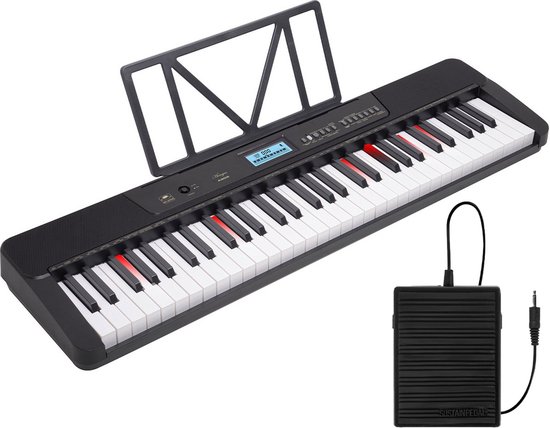 Clavier Piano - Clavier Áengus A902 avec 61 touches sensibles à la vélocité, USB MIDI - fonction d'entraînement avec touches lumineuses - y compris pédale de sustain