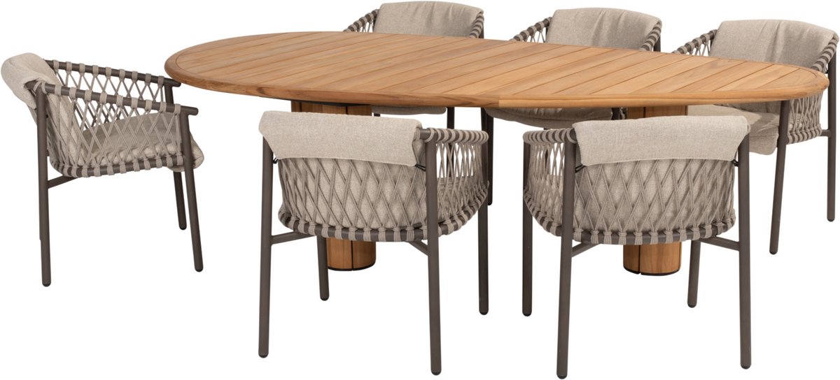4 Seasons Outdoor Corsica Allora dining tuinset in pebble shaped teak.
