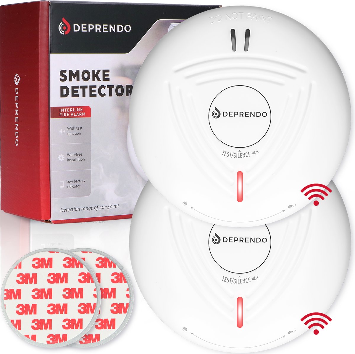 Deprendo 2x Rookmelder met 10 Jaar Batterij - Koppelbaar Brandalarm - Zonder Boren - Incl. 3M Magneet Montage - Magneetbevestiging - Voldoet aan Europese Norm EN14604