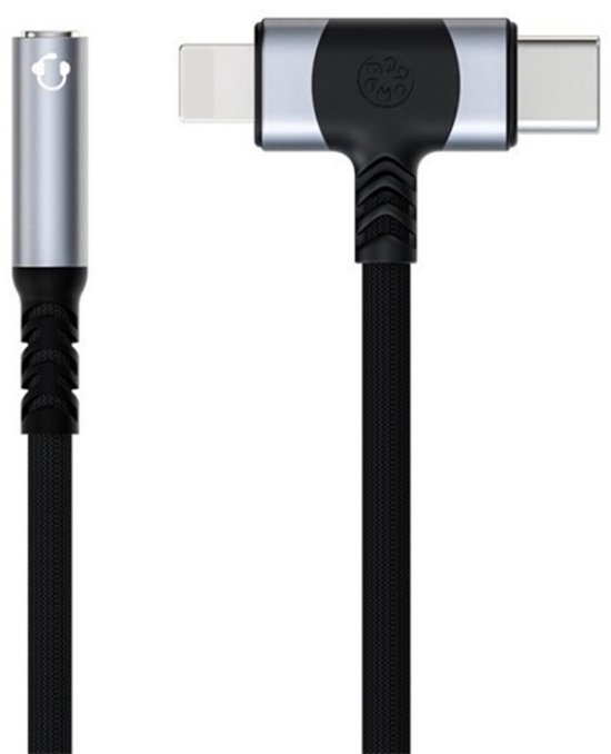 8-Pin (Lightning) + USB-C naar 3,5mm jack AUX Female audio stereo speaker koptelefoon adapter kabel - zwart