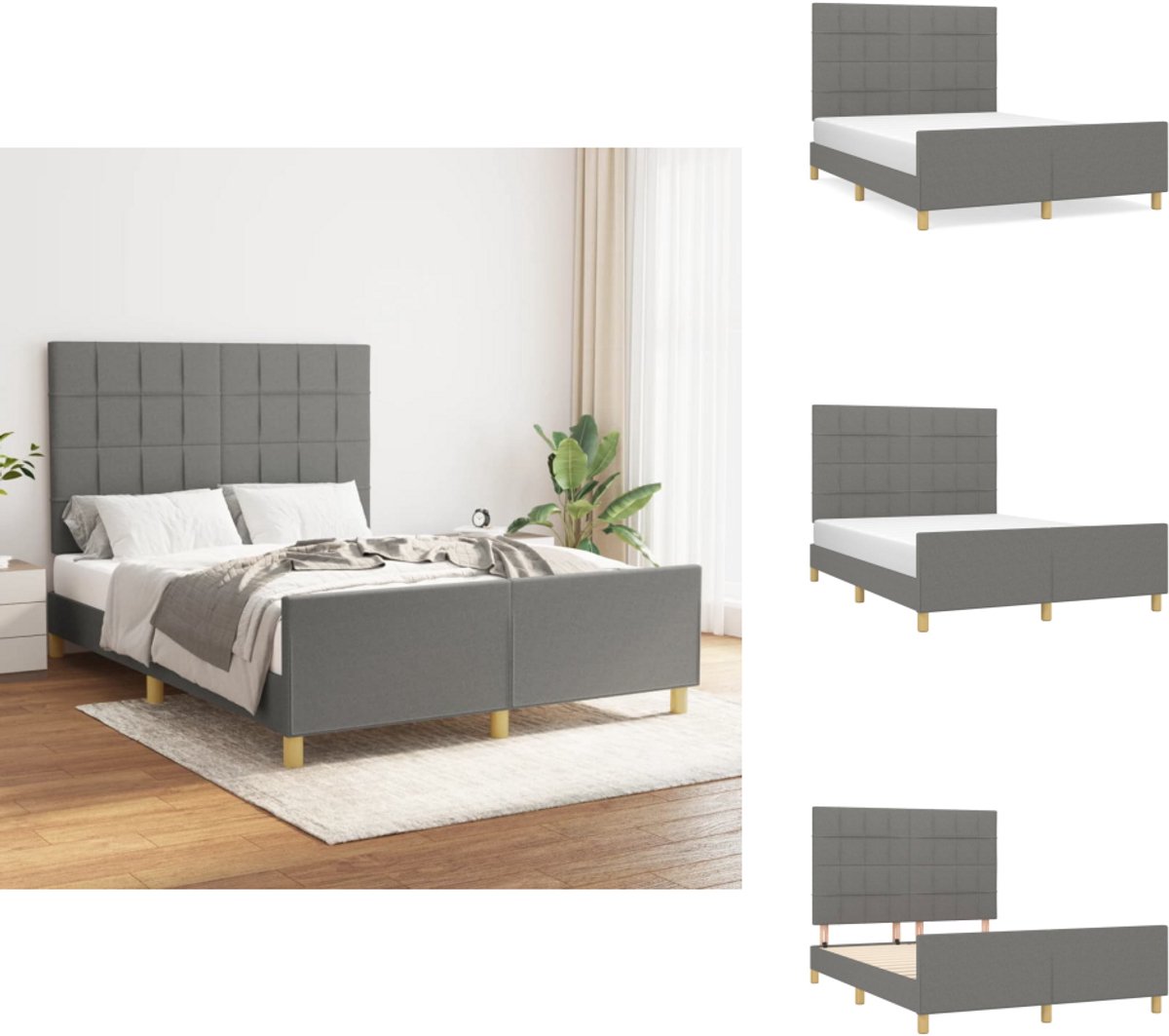 vidaXL Bedframe Met Hoofdeinde - Bedframes Met Hoofdeindes - Bed - Slaapmeubel - Bedframe zonder matras stof donkergrijs 140x200 cm
