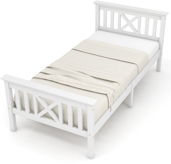 Homestyle4u 1416 Houten Eenpersoonsbed Grenen Massief Met Lattenbodem - 90x200cm Wit