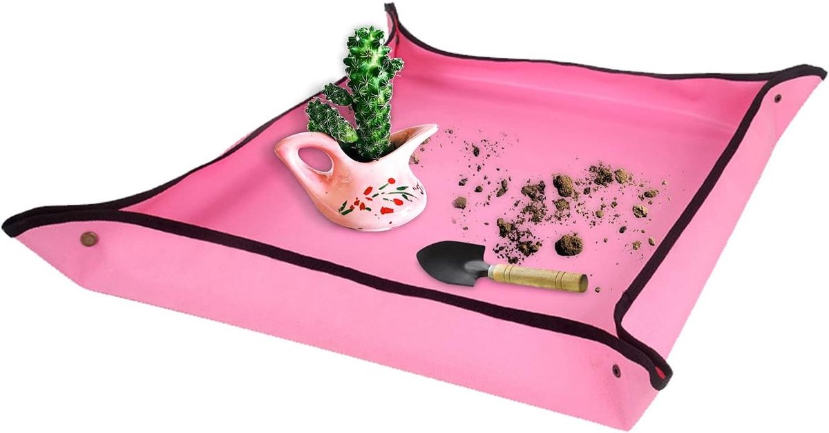 Image of 75 cm x 75 cm waterdichte plantenmat onderlegger tuinmat werkmat roze.