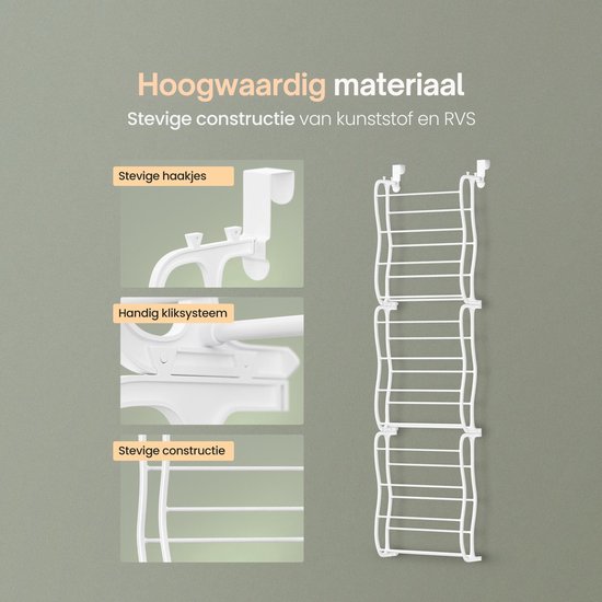 O'DADDY® Schoenenrek - Schoenenkast - Schoenenrek wit - Schoenenrek deur - Schoenenrek hangend - Hangend schoenenrek - Deur schoenenrek - Hangend schoenenrek deur - Geschikt voor elke deur - 20 x 51 x 182 cm