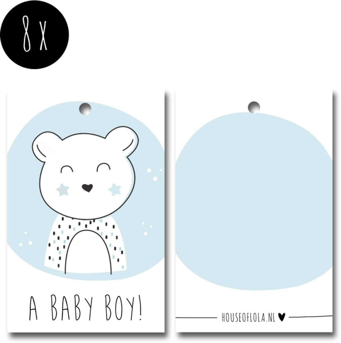 8x Label / Kaartje van karton / Cadeaulabels | A BABY BOY | 85 x 55 mm | babyshower / geboorte jongen / jongetje