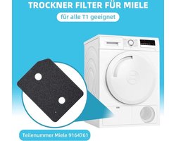 4 stuks - 9164761 droger filters voor Miele T1-serie warmtepompdroger, fijn/grof 207 x 157 x 30 mm wasdroger sokkelfilter