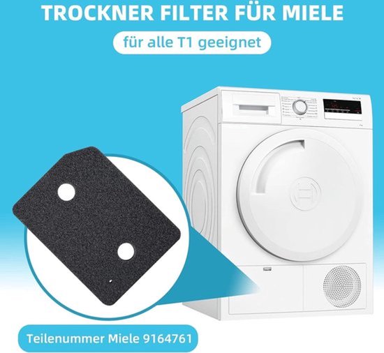4 stuks - 9164761 droger filters voor Miele T1-serie warmtepompdroger, fijn/grof 207 x 157 x 30 mm wasdroger sokkelfilter