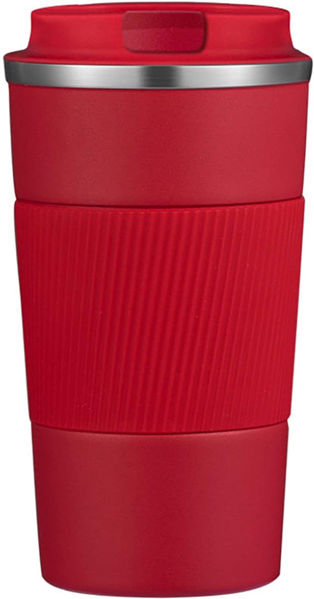 Reisbeker - 380 ml geïsoleerde koffiemok - herbruikbare koffiemok reisbeker - geïsoleerde vacuüm roestvrijstalen waterfles - draagbare koffiemok - lekvrije deksel - geschikt voor auto, buiten, picknick, kantoor - Rood - 13.5*7cm