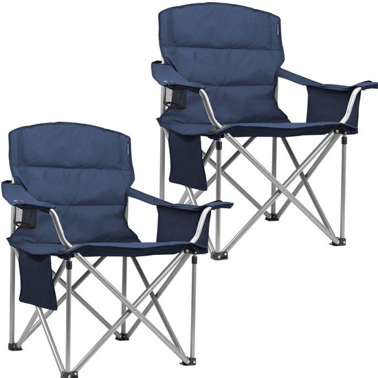 TRVLMORE Campingstoelen - Opvouwbaar - 2 Stuks - XL - Vouwstoelen - 150 kg draagvermogen - Drankhouder - Koelvak - Zijvak - Klapstoel - Blauw