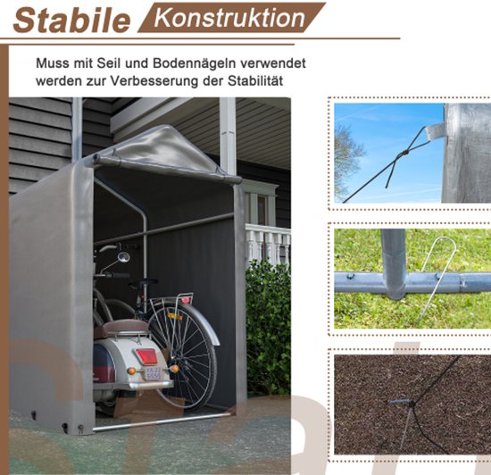 Fietstent voor 2-3 fietsen, draagbare fietsgarage, 200 x 80 x 165 cm
