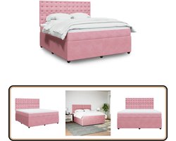 vidaXL Boxspring met matras fluweel roze 180×200 cm vidaXL Boxspring met matras fluweel roze 180×200 cm