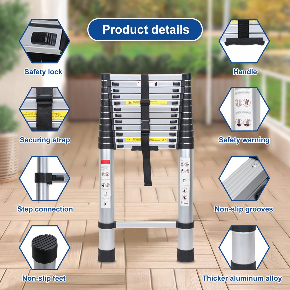 Telescopische Vouwladder - Telescopische Ladders - Soft Close - Werkhoogte 5 m - zilverachtig – foto 4
