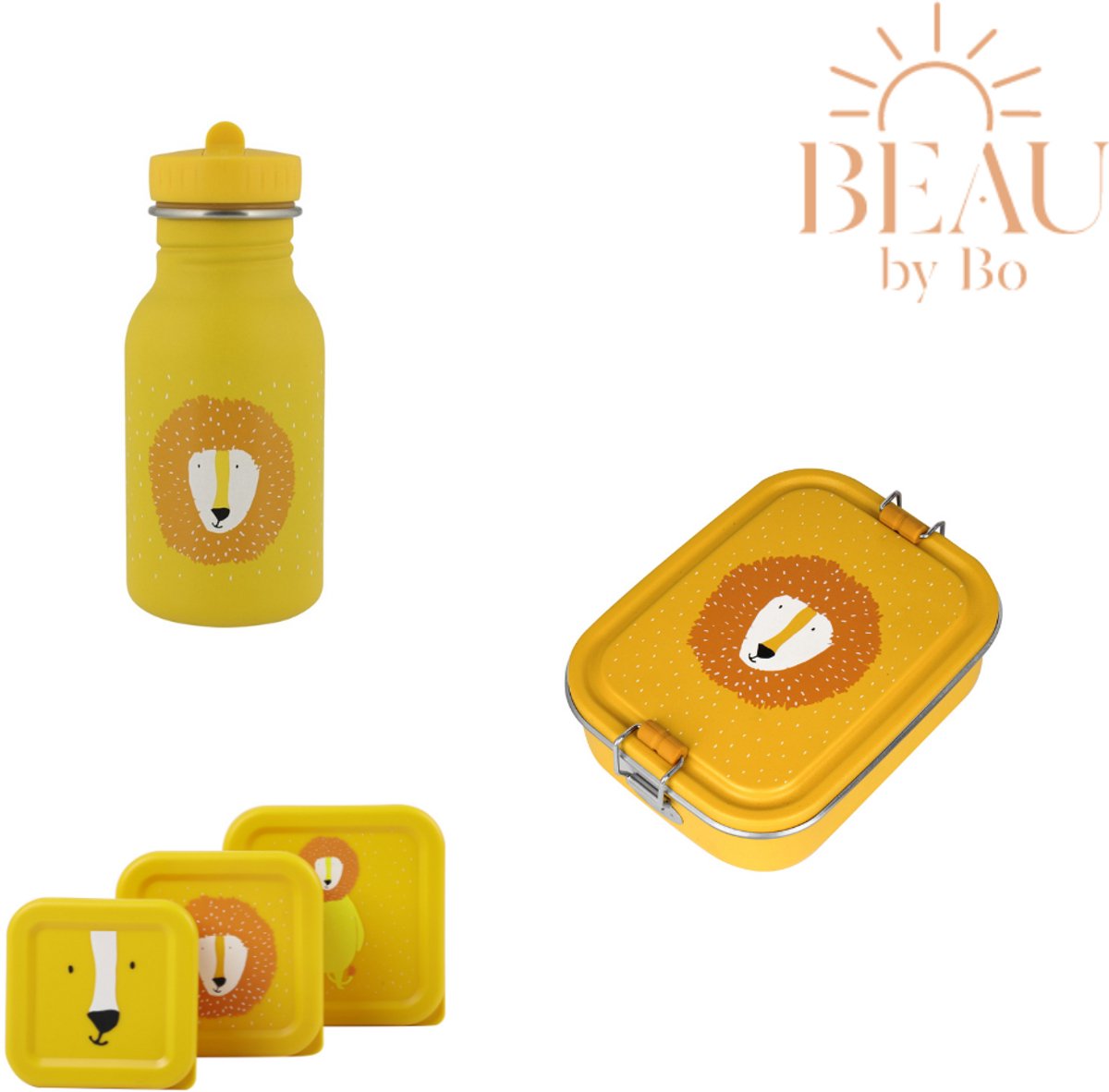 BEAU by Bo Trixie Back to School set - Lunchbox/Snackdozen/Drinkfles 350ml - Mr. Lion