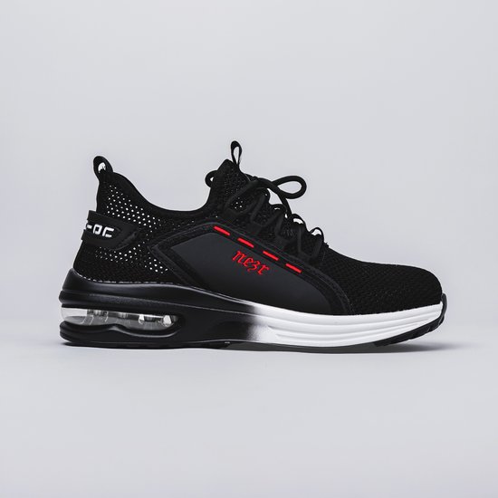 WUAYAMI Veiligheidsschoenen voor dames en heren, lichte werkschoenen met stalen neus, ademend, comfortabele veiligheidsschoenen, uniseks, Zwart, 46 EU