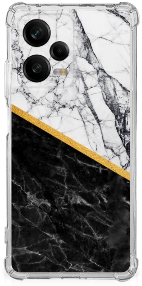 Xiaomi Redmi Note 12 Pro Anti-Shock Hoesje Marmer Wit Zwart - Origineel Cadeau Man