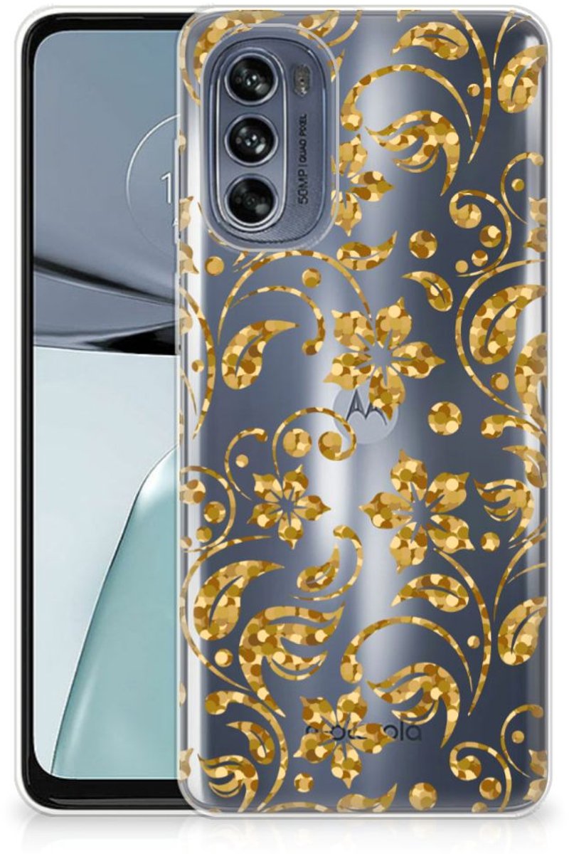 Motorola Moto G62 5G TPU Case Gouden Bloemen
