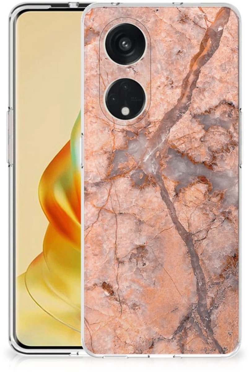 OPPO Reno8 T 5G TPU Siliconen Hoesje Marmer Oranje