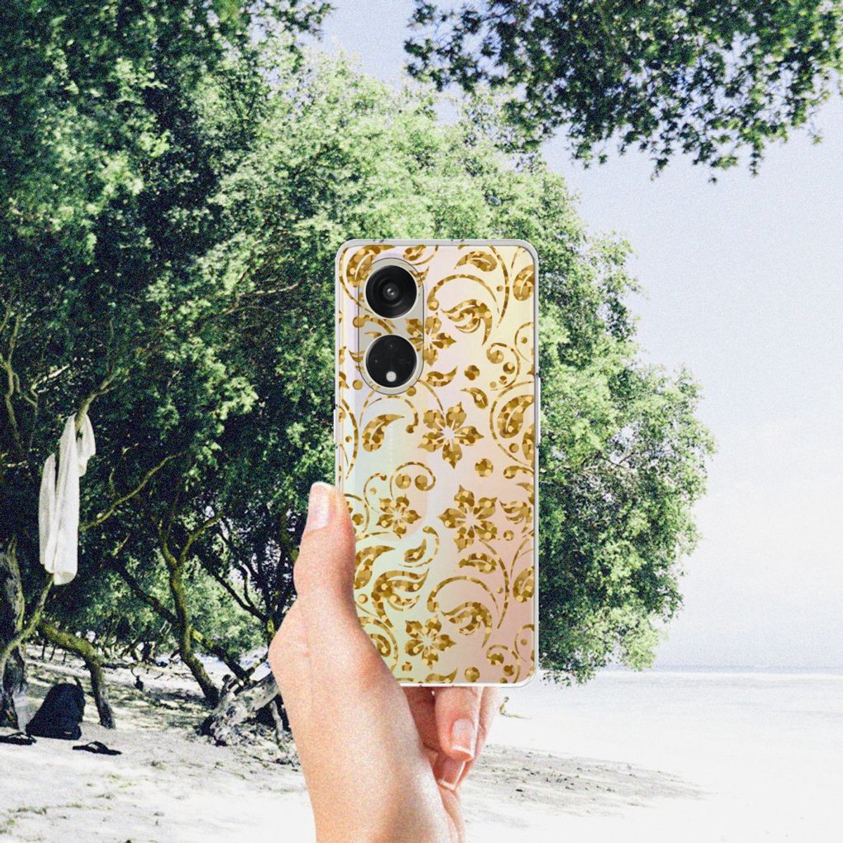 OPPO Reno8 T 5G TPU Case Gouden Bloemen